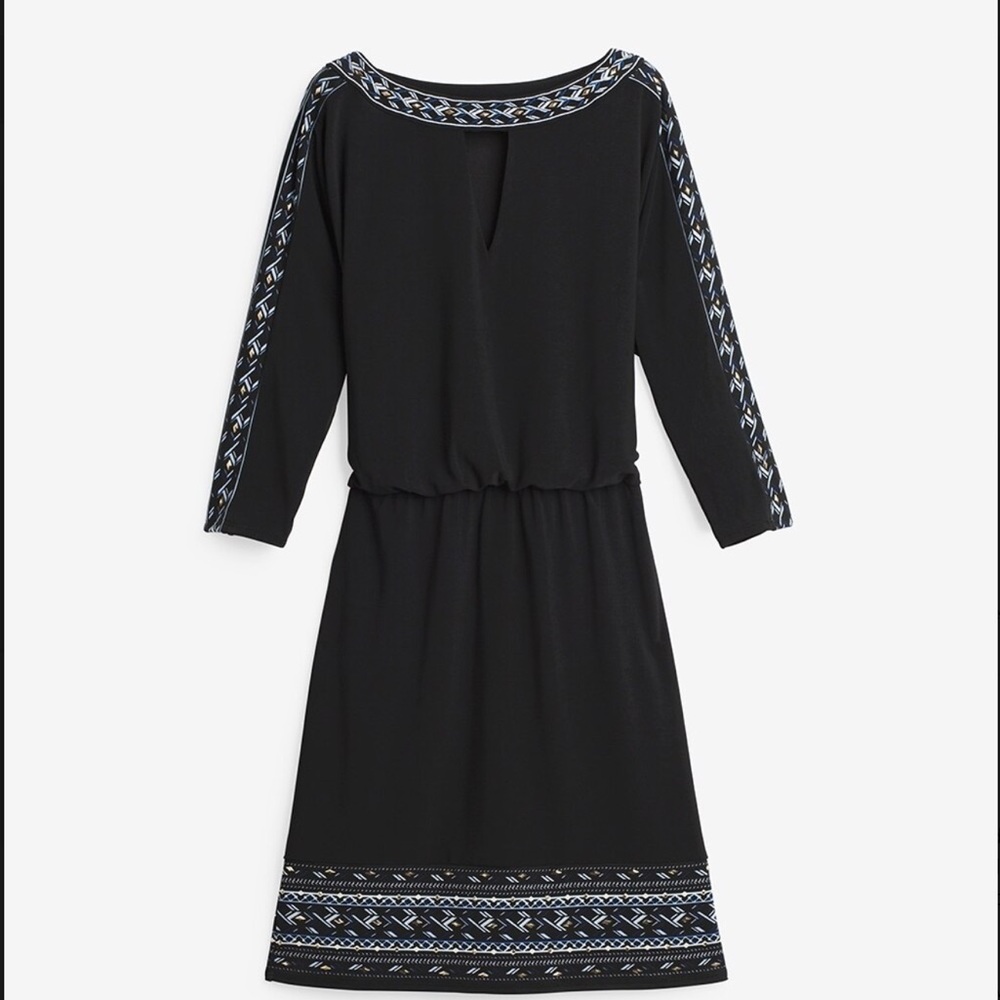 White House Black Market Black Embroidered Blouson Dress, Size S